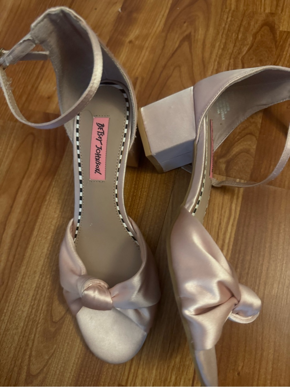 Betsey Johnson Blush Satin Knot Block Heel Sandals